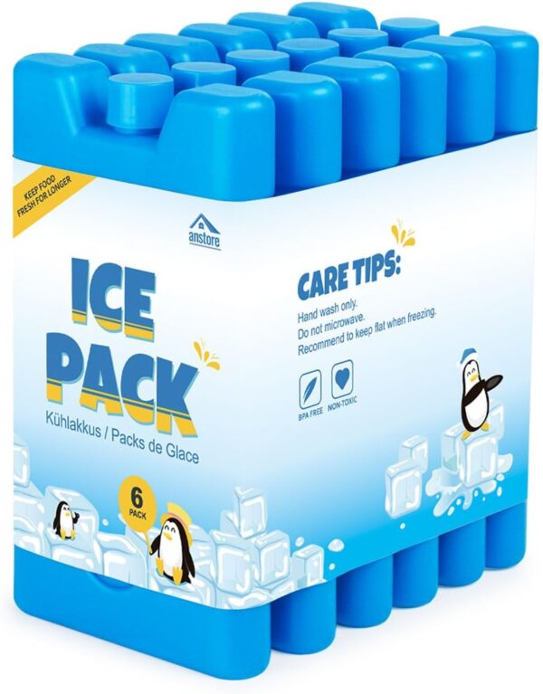 Anstore Freezer Blocks, 6 Pack Reusable Ice Cooler Blocks Ice Pack for Cool Bag Cool Box Ice Box