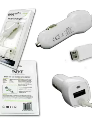 In Car Charger Travel Micro USB-B w/USB 2.1 Amp White Empire
